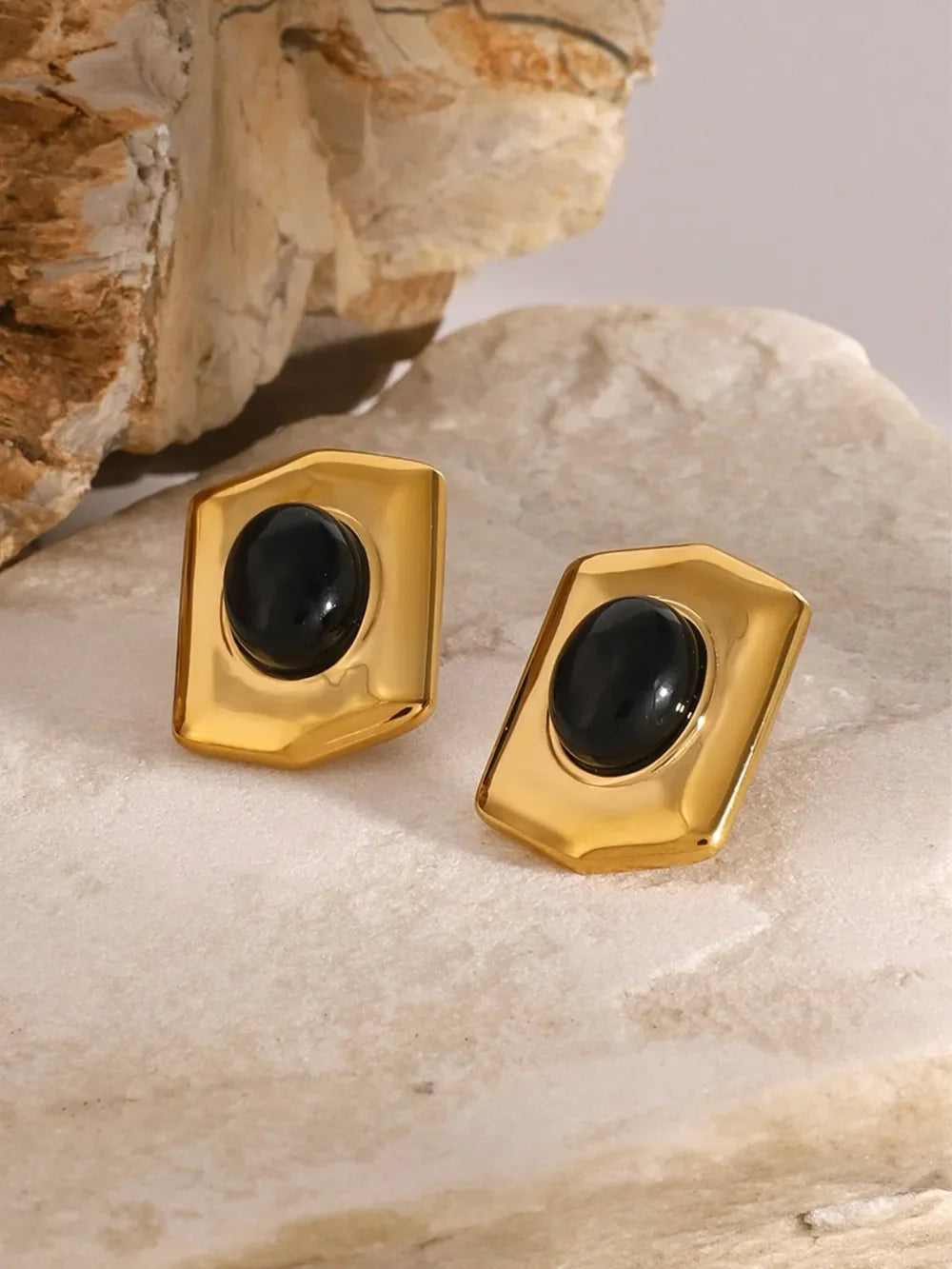 18K Gold-Plated Stainless Steel Agate Earrings - VAleG