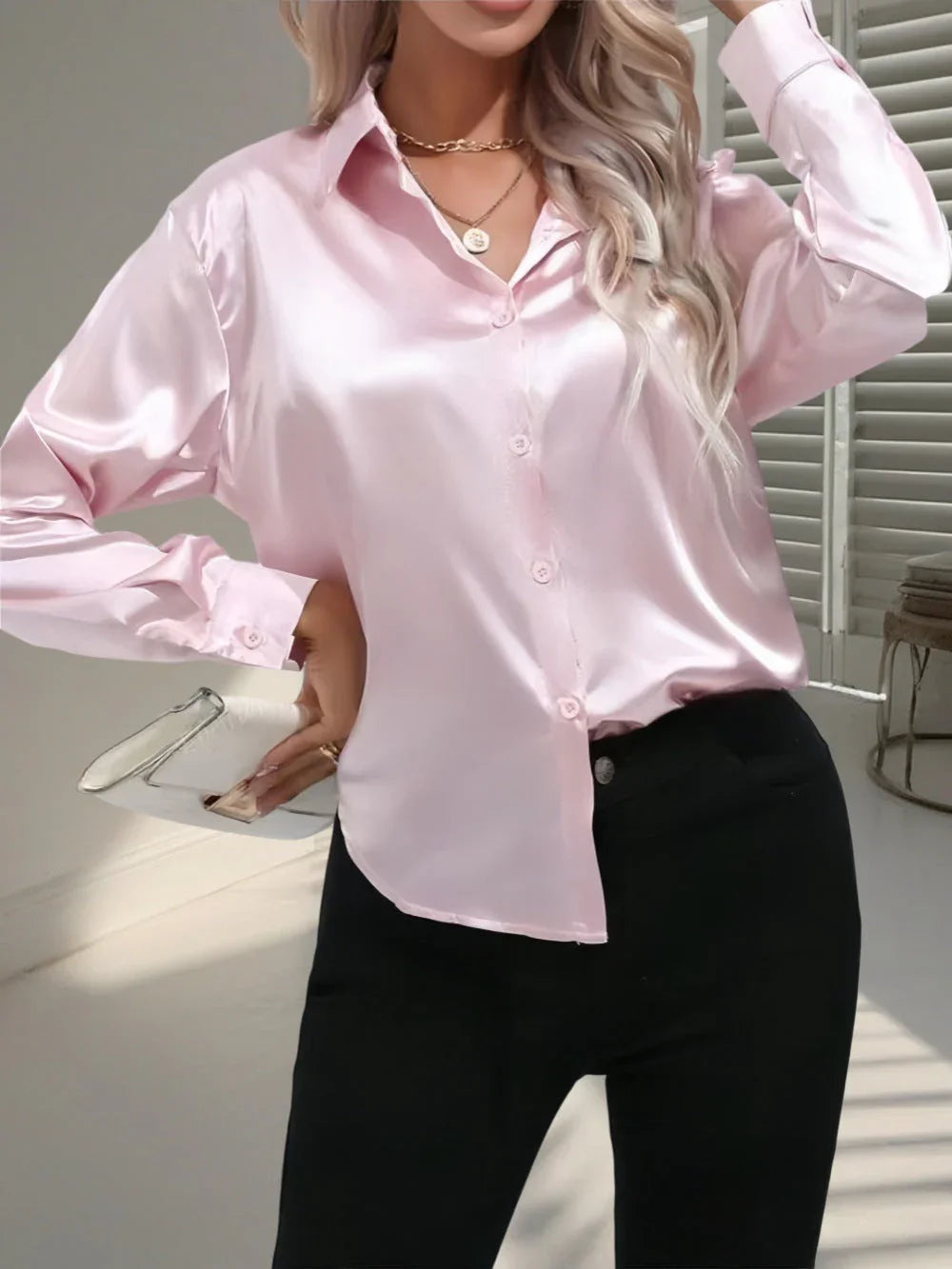 Women's Shirt Satin Silk-like Long Sleeve - VAleG