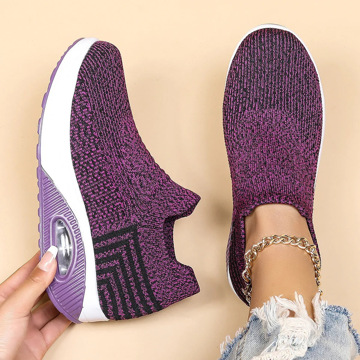 Plus Size Sports Women's Shoes Breathable Fly-knit Socks Shoes Slip-on Lazy Shoes - VAleG