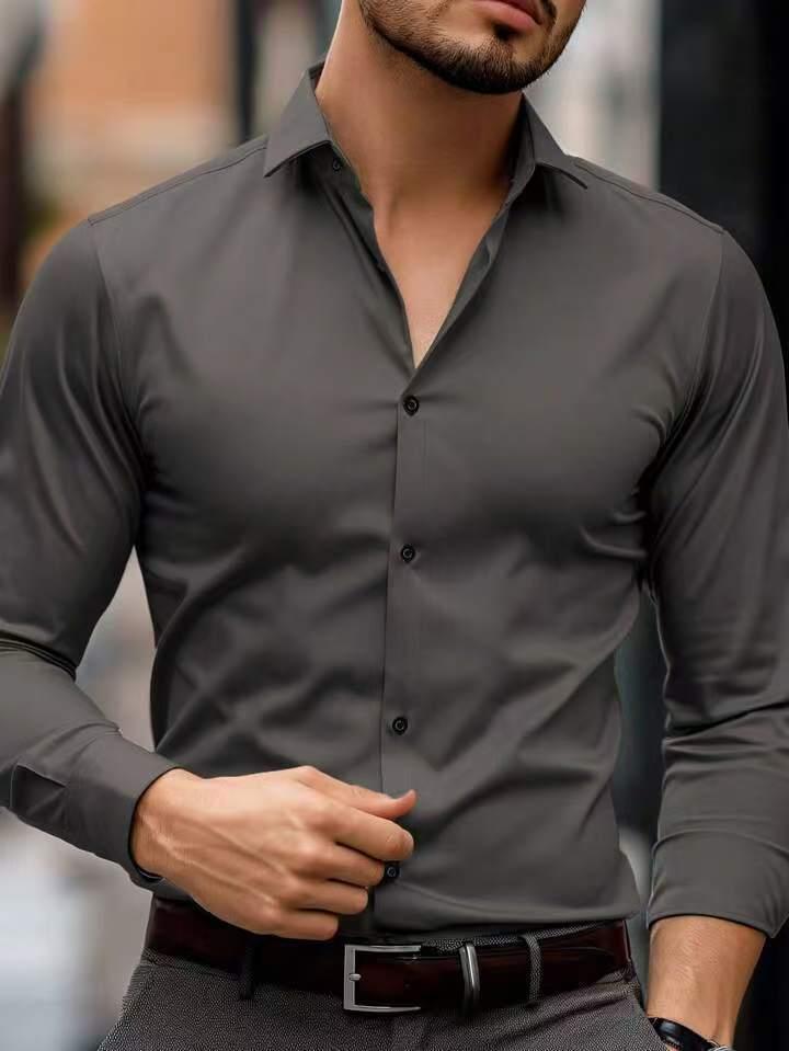 Business Lapel Shirt Solid Color Long Sleeve Casual - VAleG