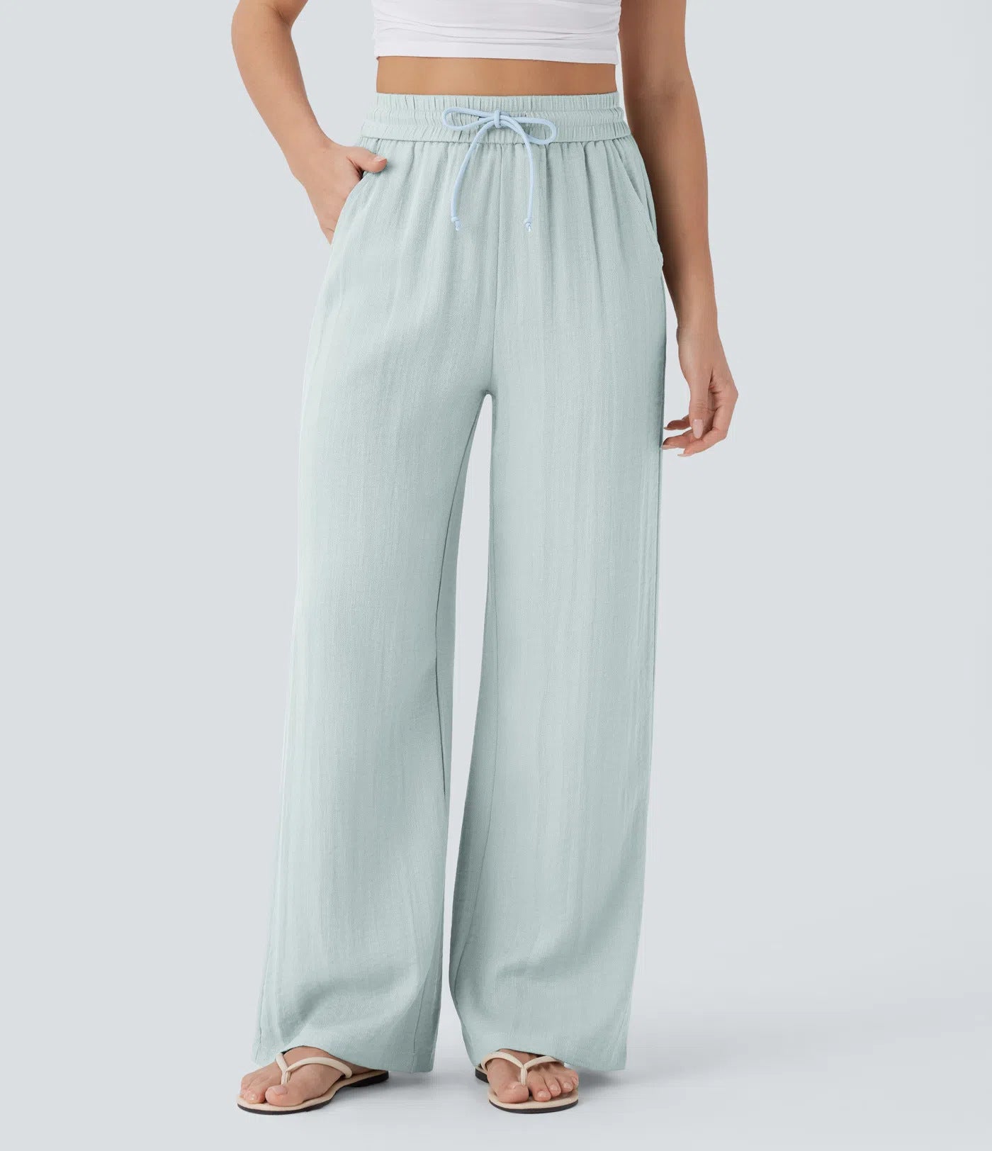 Pantaloni larghi casual a gamba larga in tinta unita