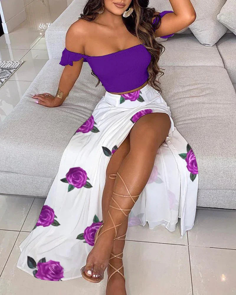 Summer Slim French Bohemian Print Mid-Length Retro Tube Top Suit Dress Women - VAleG