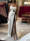 Strapless Black And White Contrasting Slit Dress - VAleG