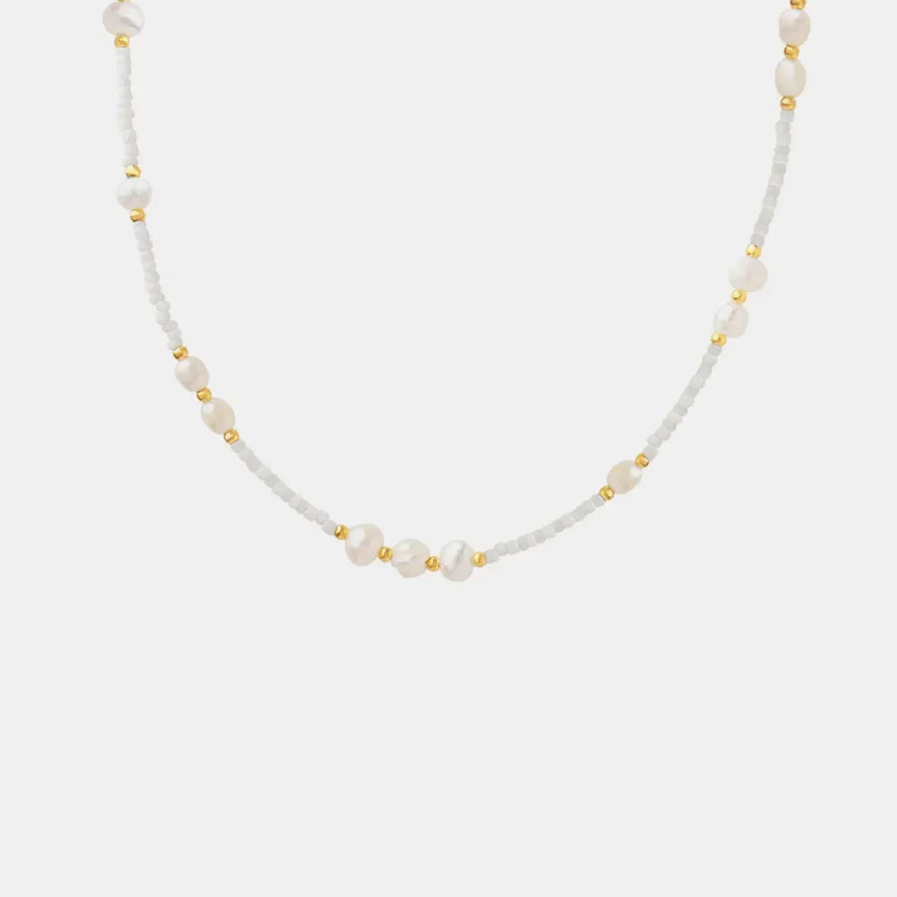 Titanium Steel Glass Bead Pearl Necklace - VAleG