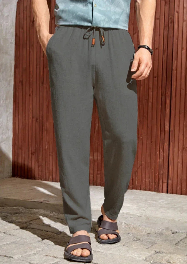 Men's Casual Cotton And Linen Drawstring Trousers Breathable Casual Versatile - VAleG