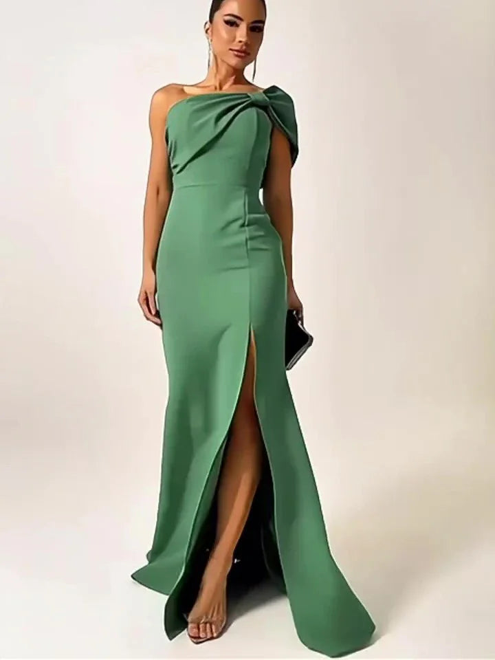 Green Bow Tube Top Evening Dress - VAleG