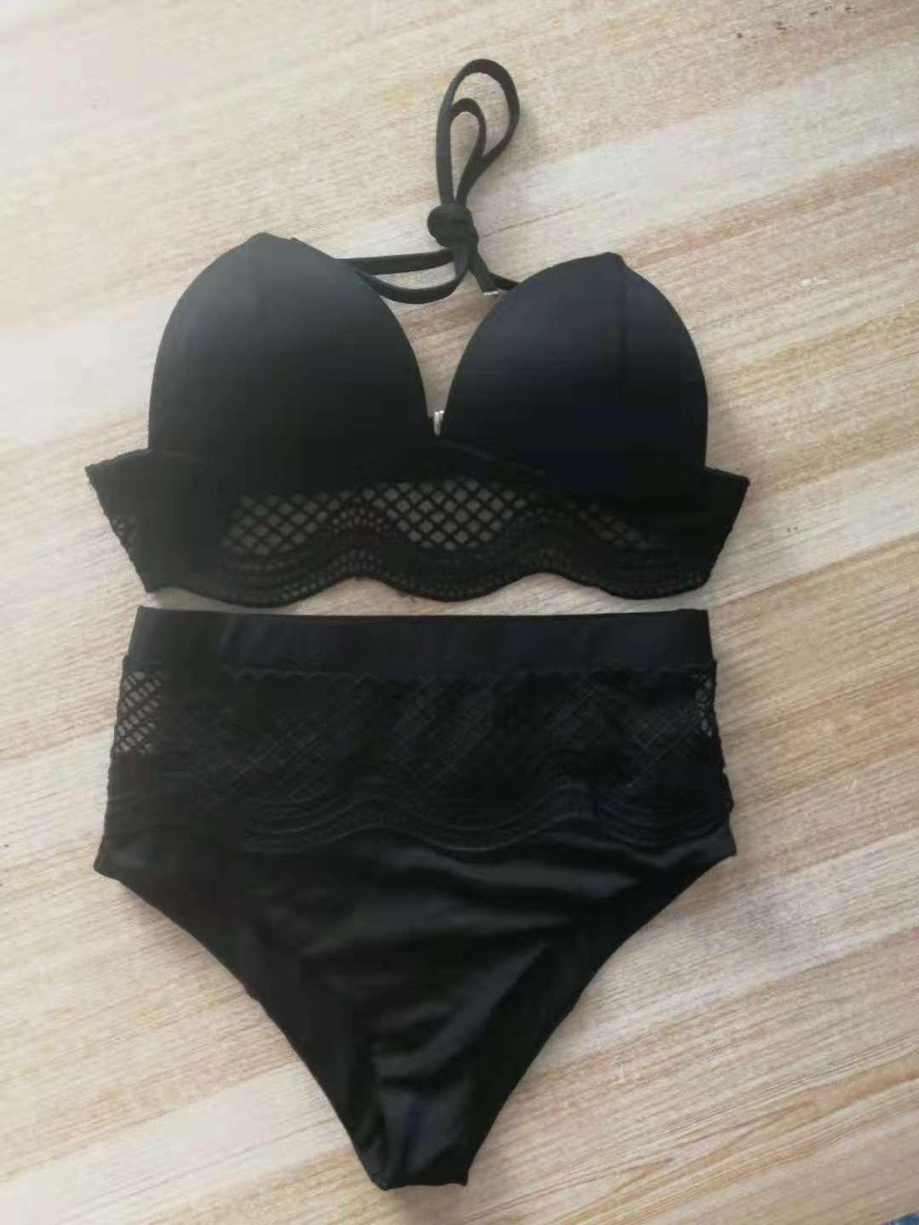 Sexy Solid Color Swimsuit Small Chest Gathered Backless Split Swimsuit - VAleG