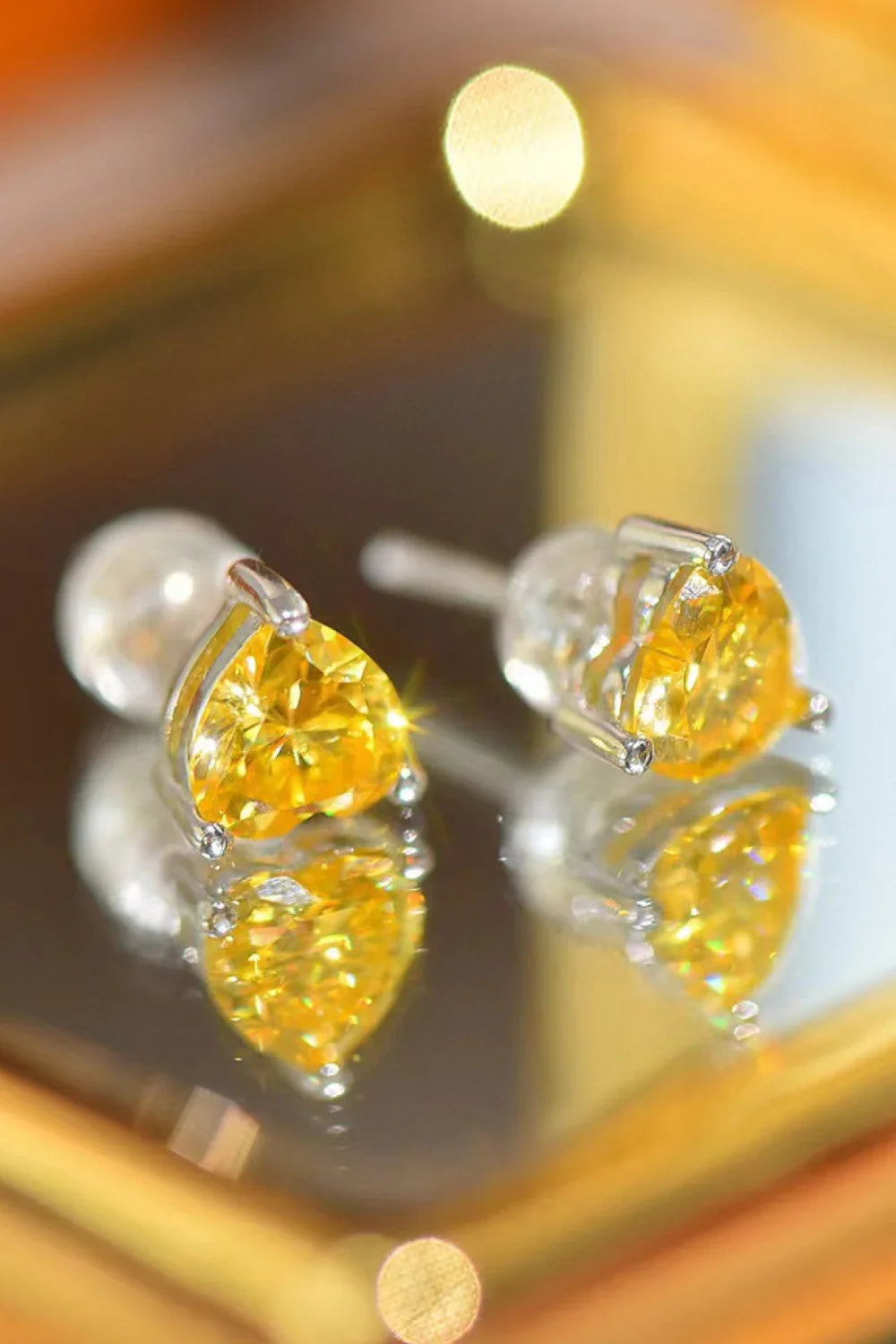 2 Carat Yellow Heart Moissanite Platinum-Plated Earrings - VAleG