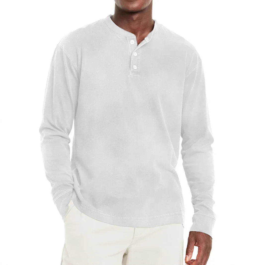 Digital Printing Two-color Henley Shirt 7-button Men's Casual Long Sleeve - VAleG