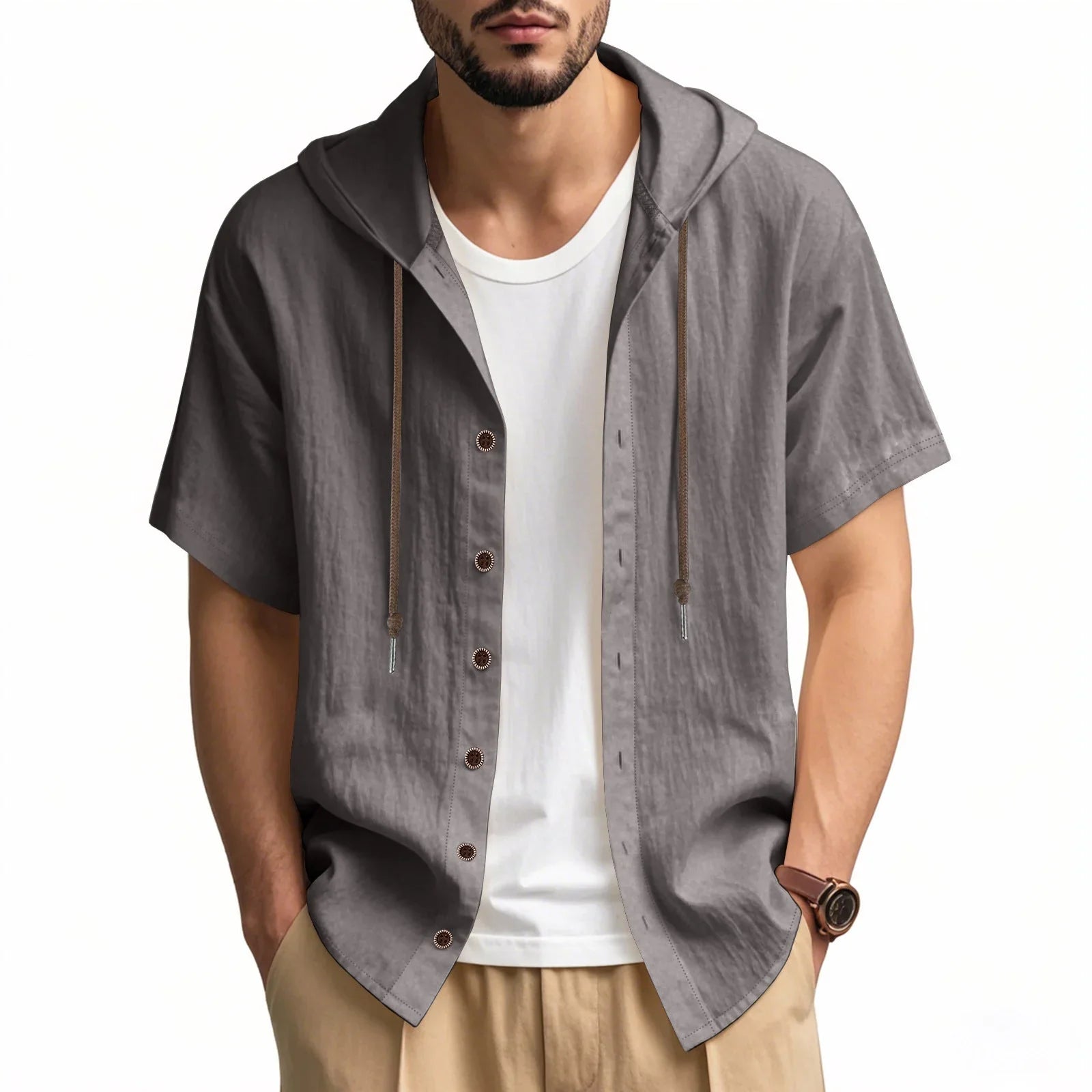 Loose Hooded Short-sleeved Shirt For Men - VAleG