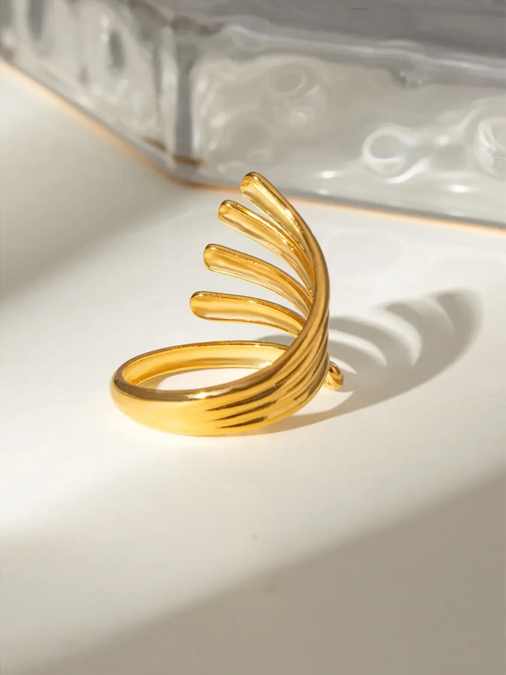 18K Gold-Plated Stainless Steel Irregular Lines Open Ring - VAleG