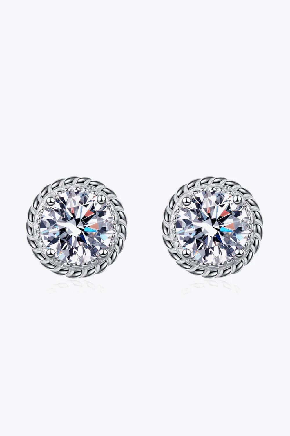 1 Carat Moissanite Rhodium-Plated Round Stud Earrings - VAleG