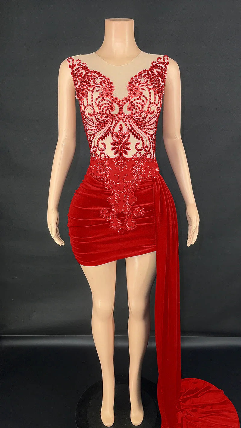 Summer Luxury Evening Dress Female Singer Stage Costume Senior Dress Side Trailing Skirt - VAleG