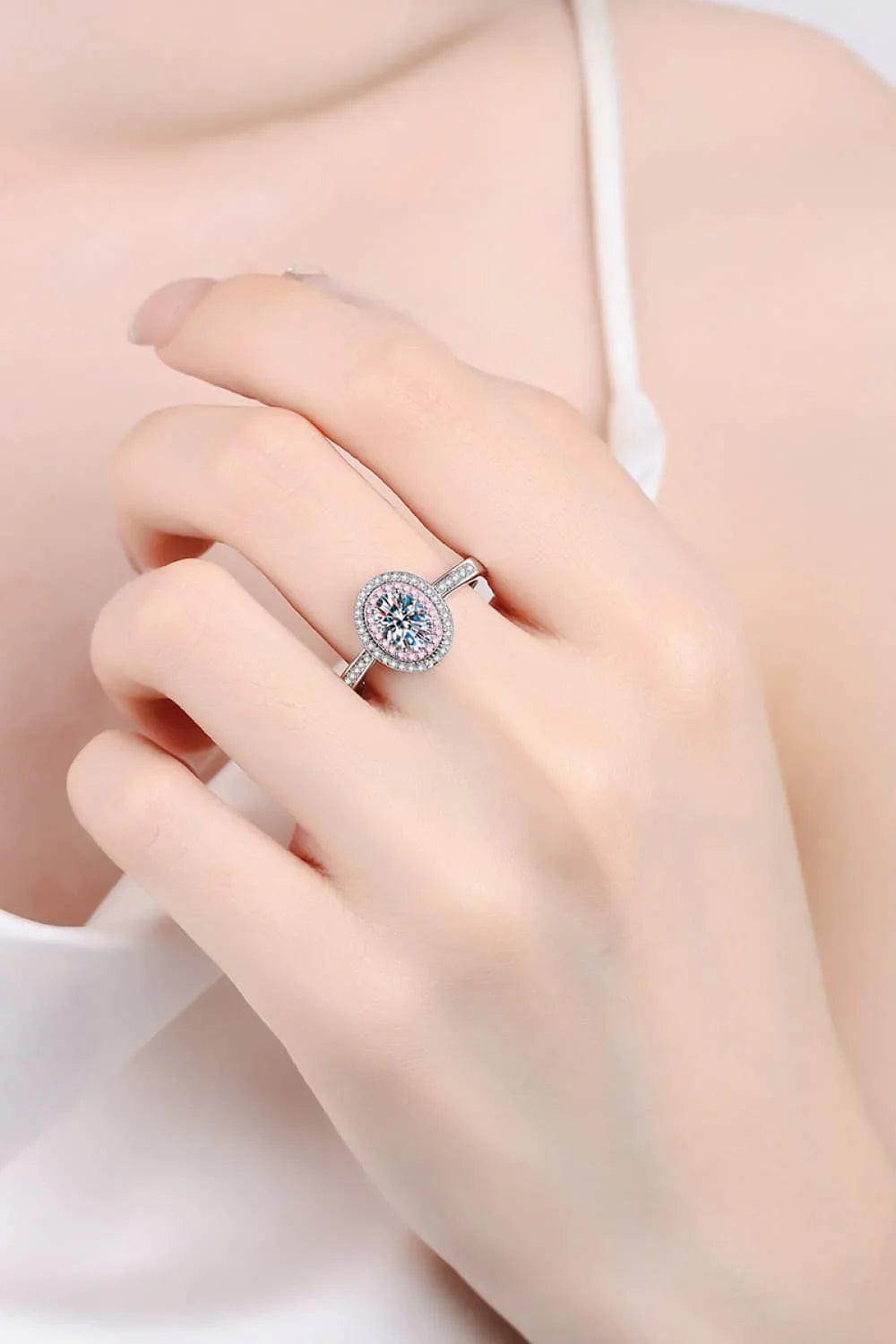 1 Carat Moissanite 925 Sterling Silver Halo Ring - VAleG