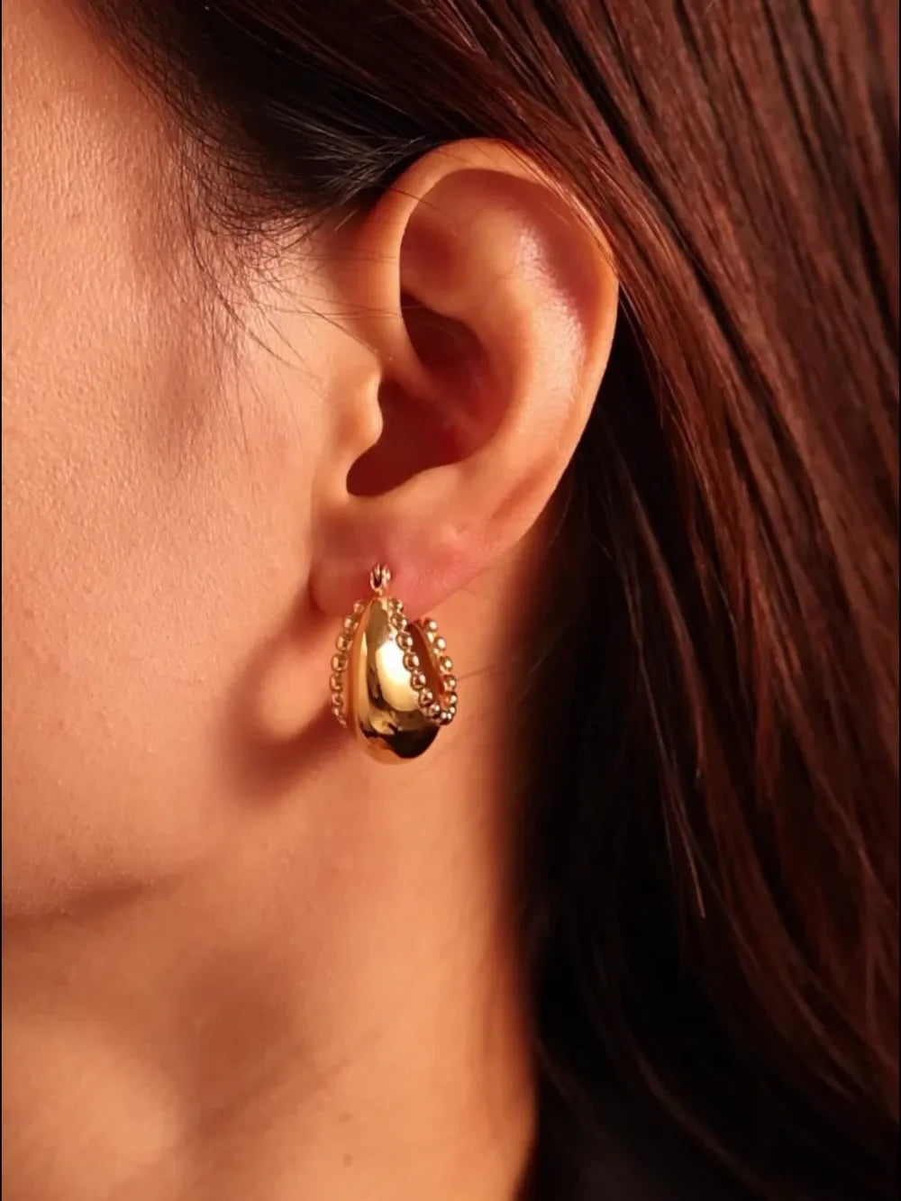 18K Gold-Plated Stainless Steel Huggie Earrings - VAleG