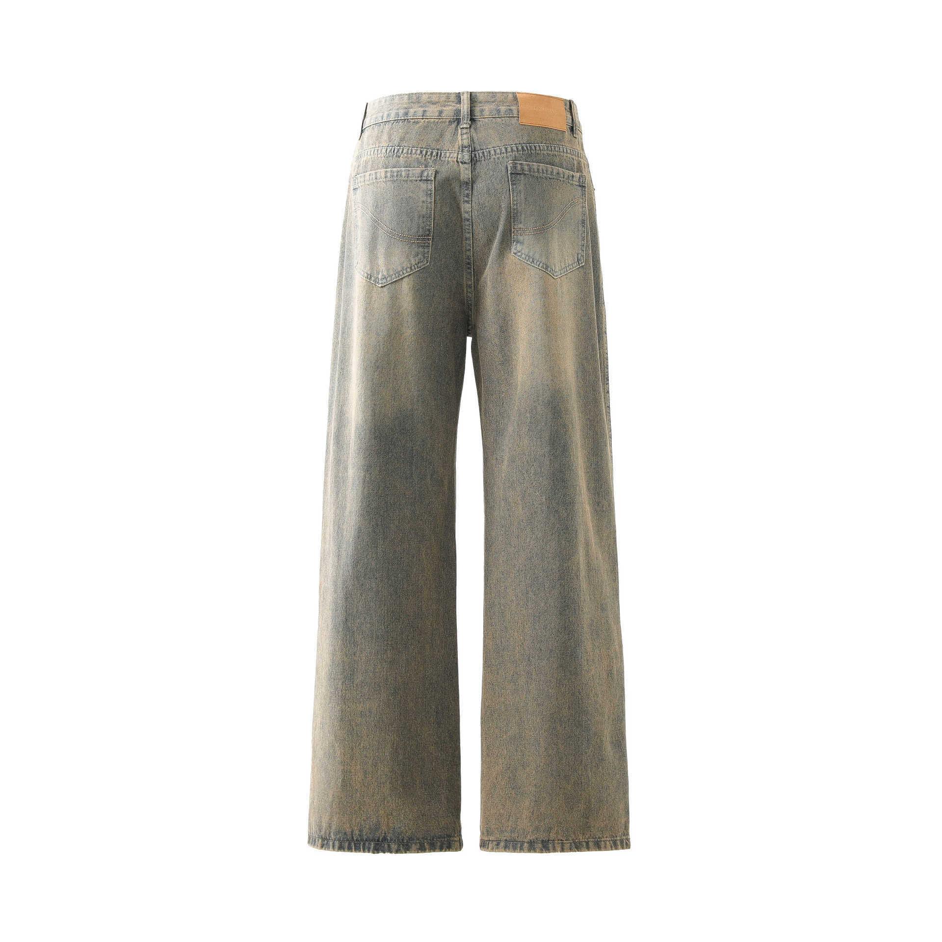 Retro Washed Ripped Jeans Loose Straight Casual Trousers - VAleG