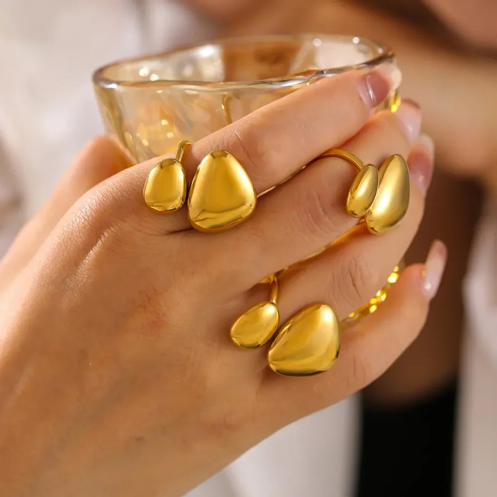 18K Gold-Plated Irregular Bypass Ring - VAleG