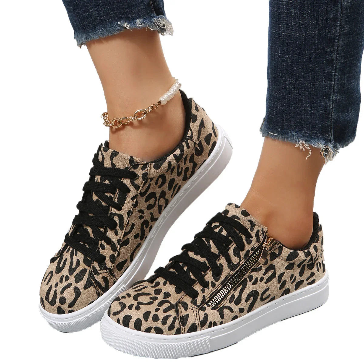Leopard Print All-matching Four Seasons Lace Up Casual Sneaker - VAleG