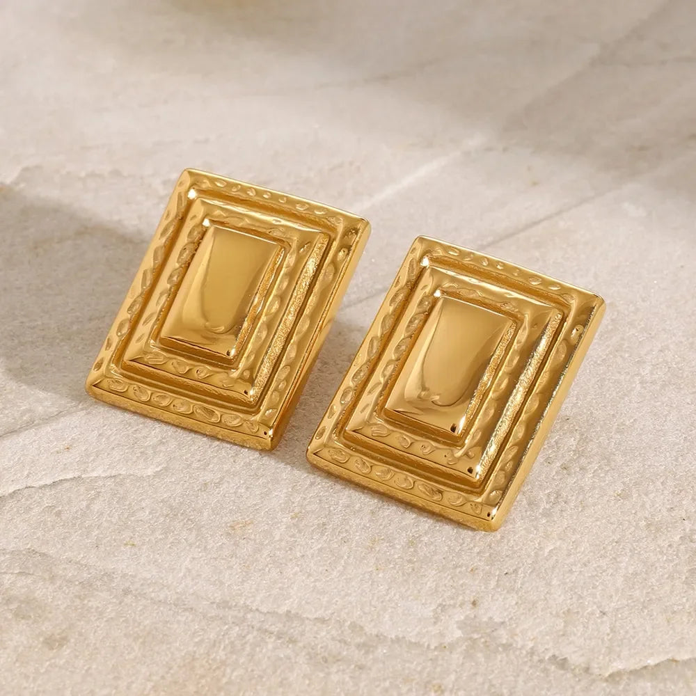 18K Gold-Plated Stainless Steel Square Shape Earrings - VAleG