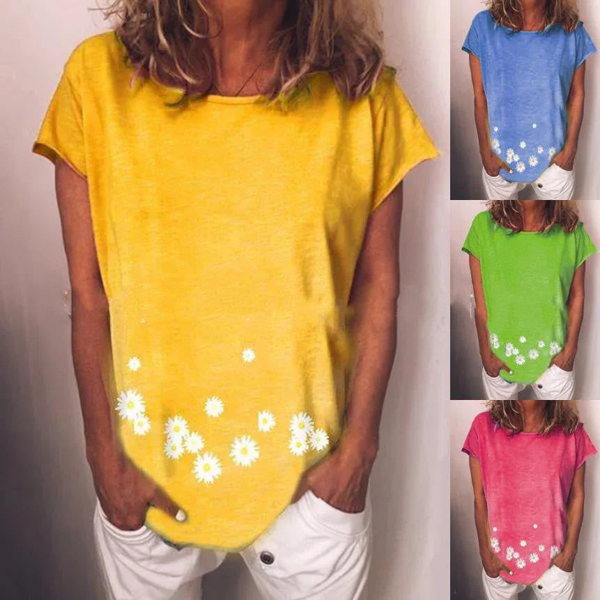 Women's short sleeve daisy print T-shirt - VAleG