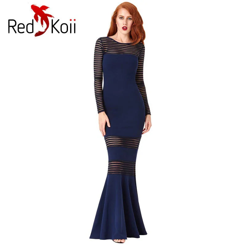 Long Slim Stripe Perspective Mermaid Dress - VAleG