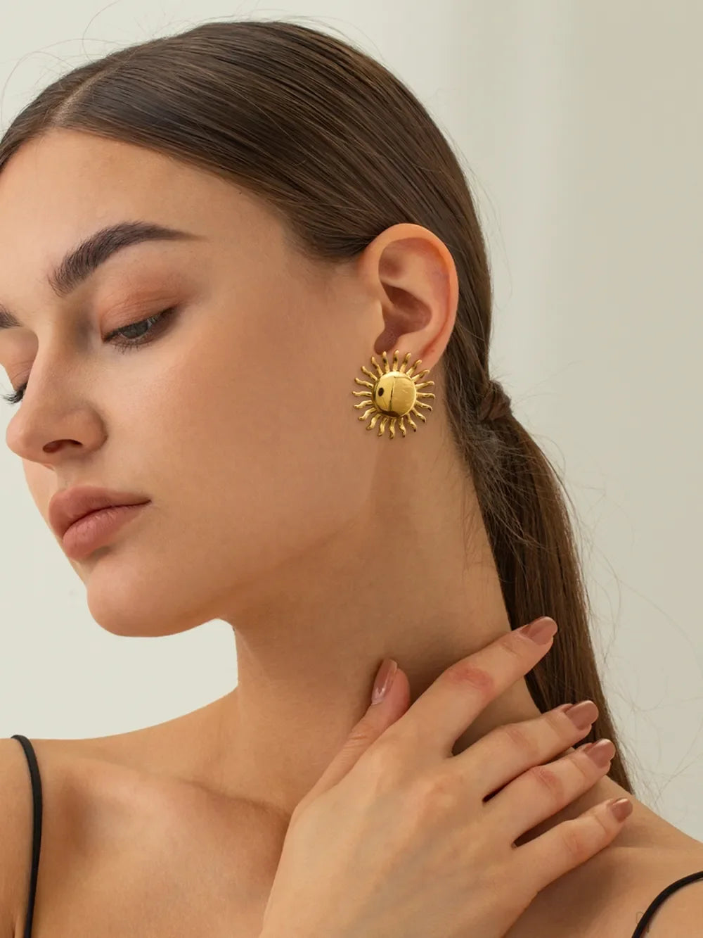 18K Gold-Plated Stainless Steel Sun Stud Earrings - VAleG