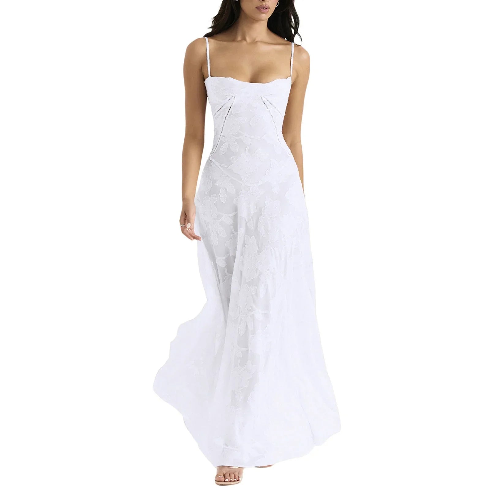Fashion Suspender Lace Long Dress Summer Strapless Collar Elegant Evening Dresses For Women - VAleG