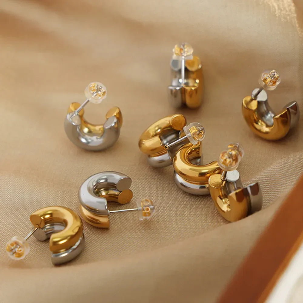 18K Gold-Plated C-Hoop Earrings - VAleG