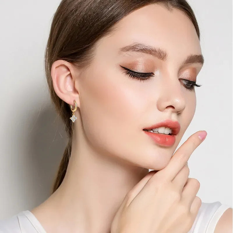 925 Sterling Silver Moissanite Hoop Drop Earrings - VAleG