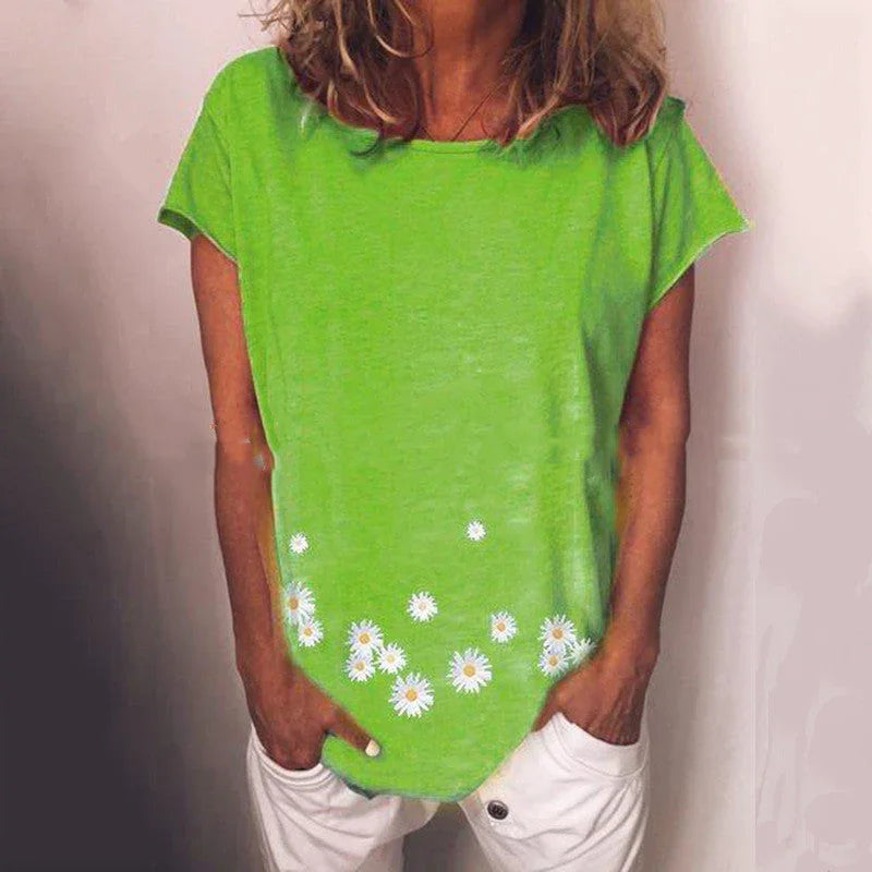Women's short sleeve daisy print T-shirt - VAleG