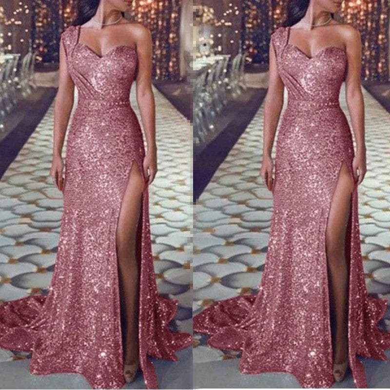 Women's Clothing One-shoulder Sleeveless Bronzing Split Dress - VAleG