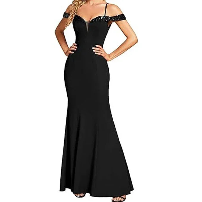 Women's Clothing Off-neck Sling Evening Long Dress - VAleG