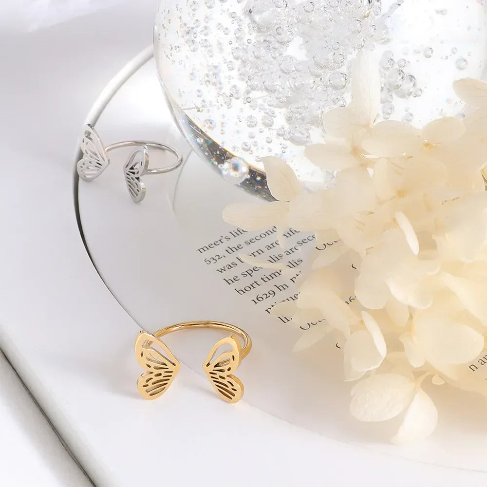 Titanium Steel Butterfly Open Ring - VAleG