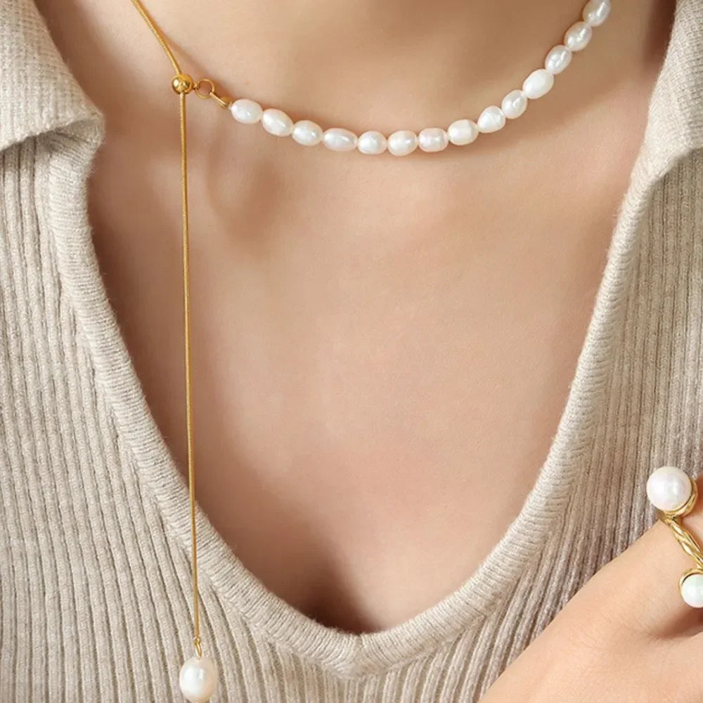 18K Gold-Plated Pearl Necklace - VAleG