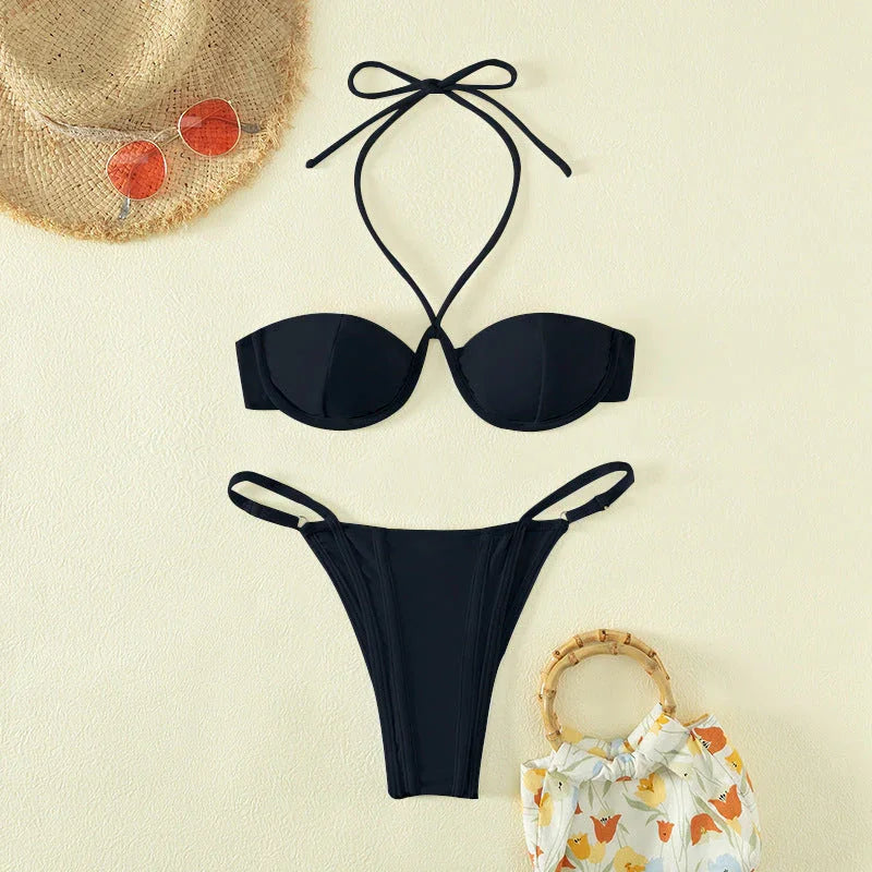 Split Swimsuit Bikini Steel Panther Pattern Swimsuit - VAleG