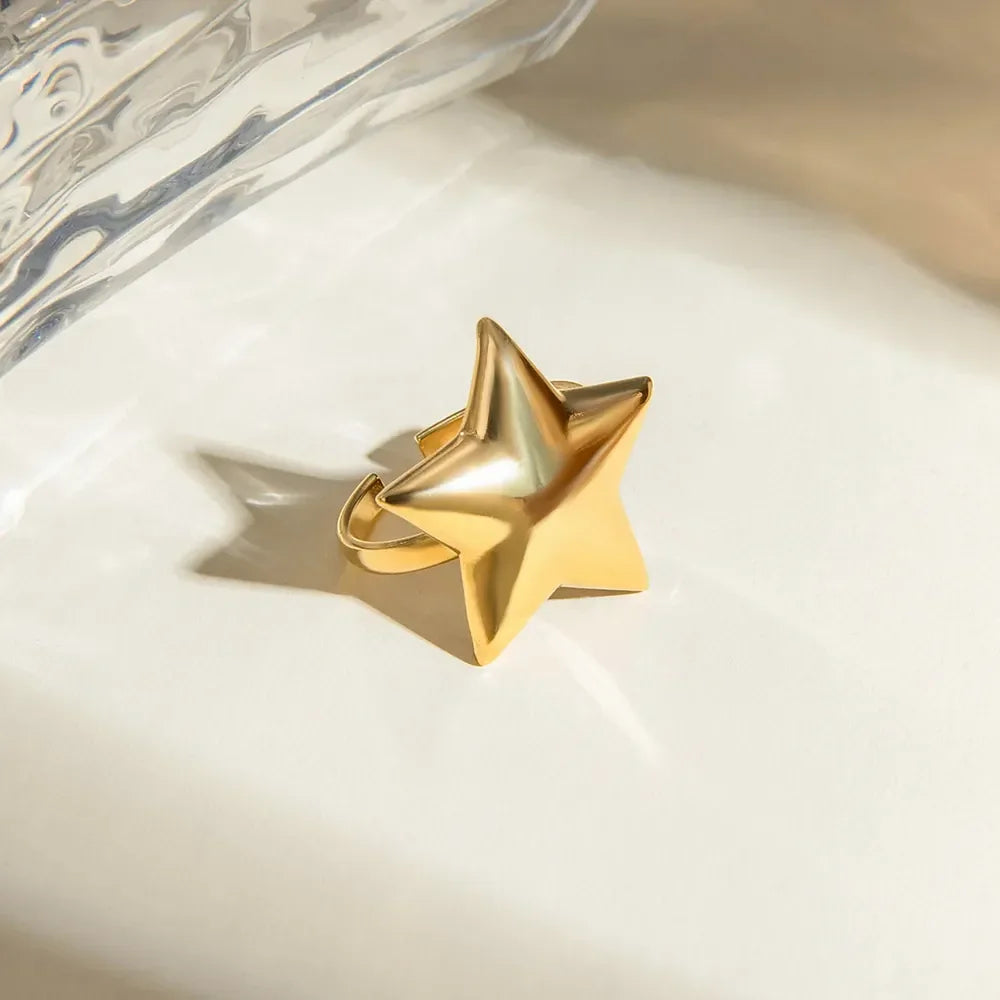 18K Gold-Plated Stainless Steel Star Ring - VAleG