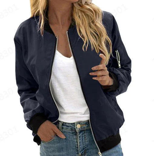 European And American Solid Color Women's Fashion Zipper Baseball Uniform - VAleG