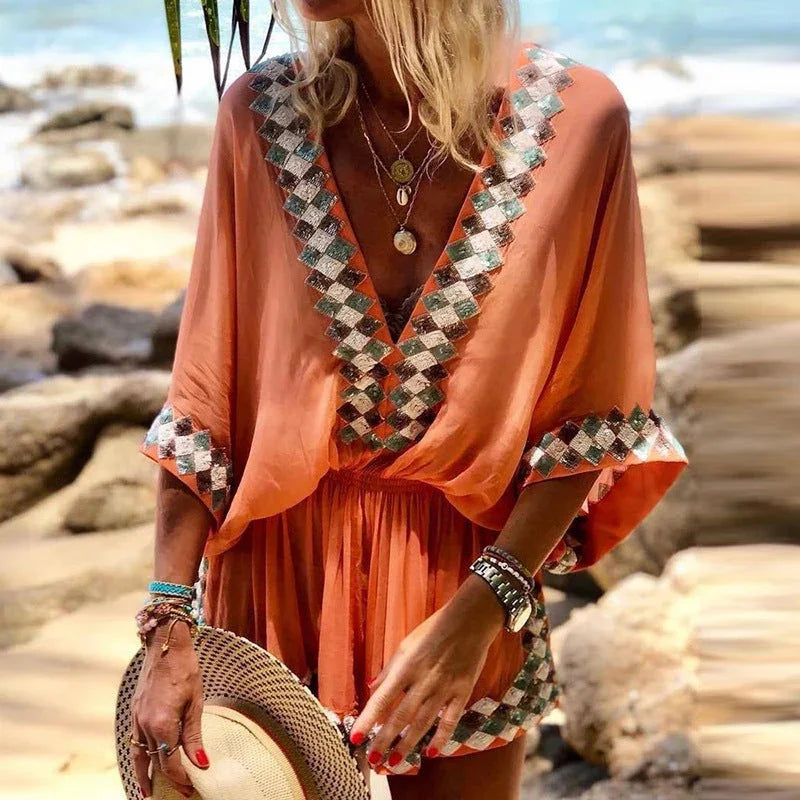Women's Beach Print Bohemian Jumpsuit - VAleG