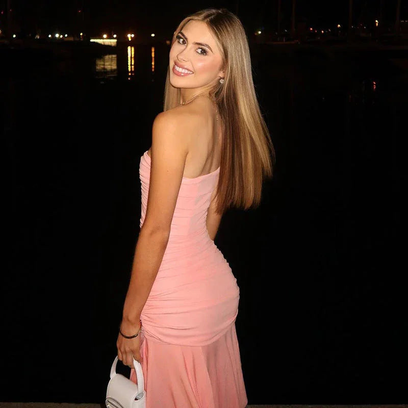Ins Fashion Sexy Off-neck Stitched Backless Fishtail Split Dress - VAleG