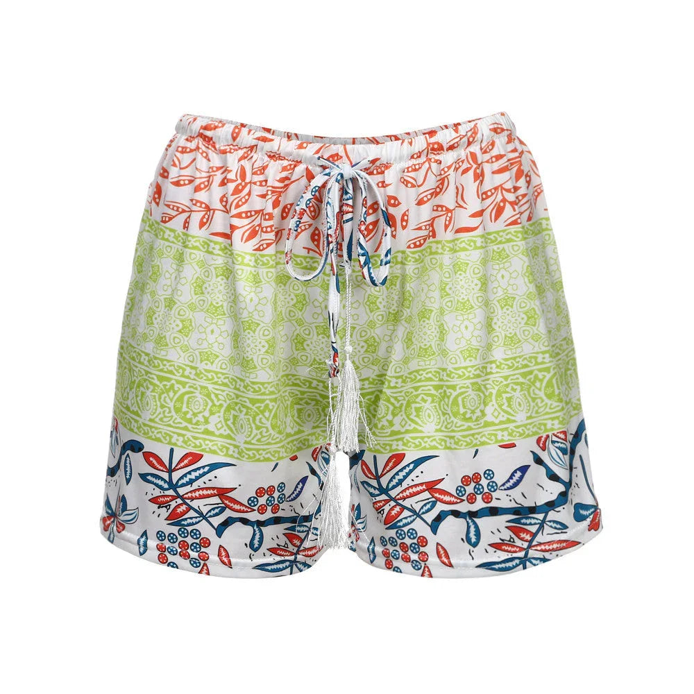 Stretch print high waist shorts beach pants - VAleG