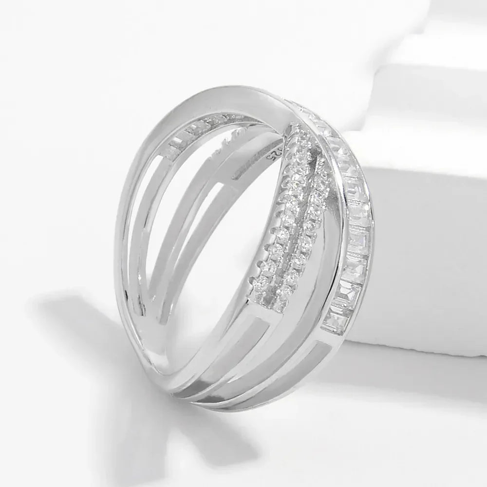 X Shape Inlaid Zircon 925 Sterling Silver Ring - VAleG