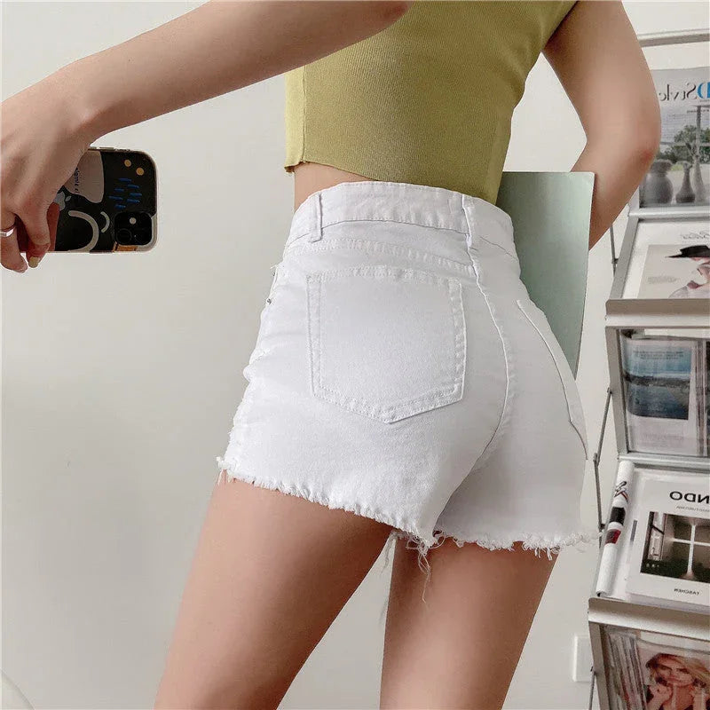 Fashion High Waist Ragged Denim Shorts - VAleG