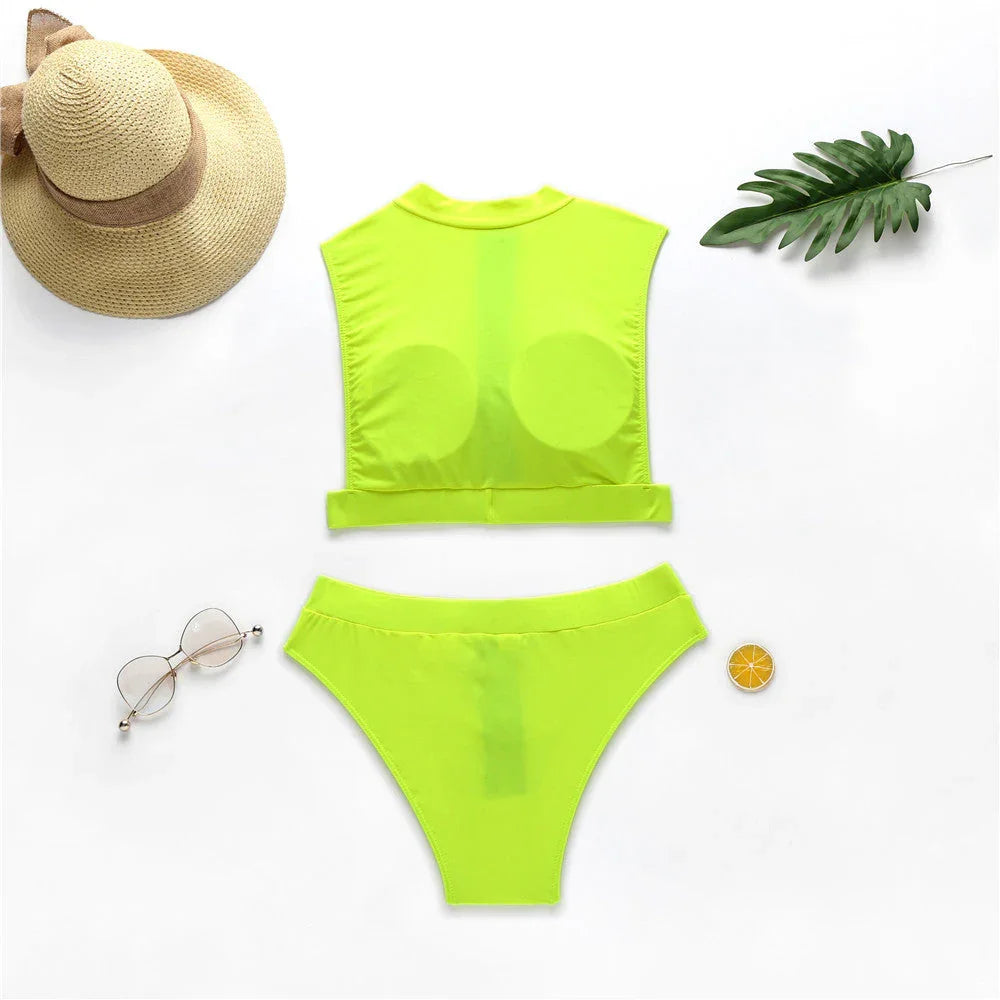 New Swimsuit Fluorescent Swimsuit Solid Bikini - VAleG
