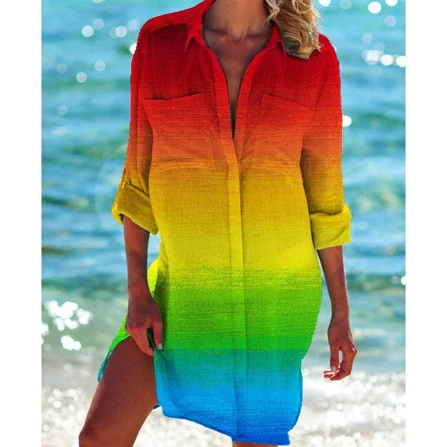 Women's Vacation Beach Bikini Jacket Printed Shirt - VAleG