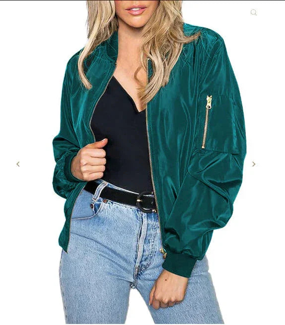European And American Solid Color Women's Fashion Zipper Baseball Uniform - VAleG