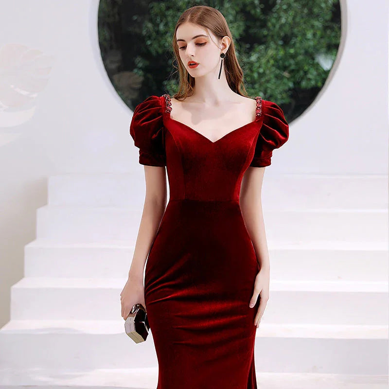 Wine Red Fishtail Evening Dress Woman - VAleG