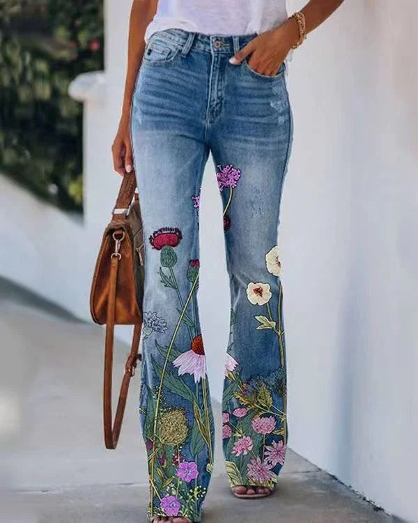 Printed Thin Jeans Large Size Women's Casual Pants - VAleG