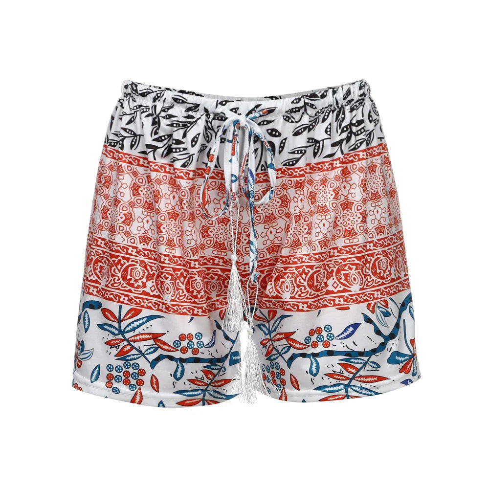 Stretch print high waist shorts beach pants - VAleG