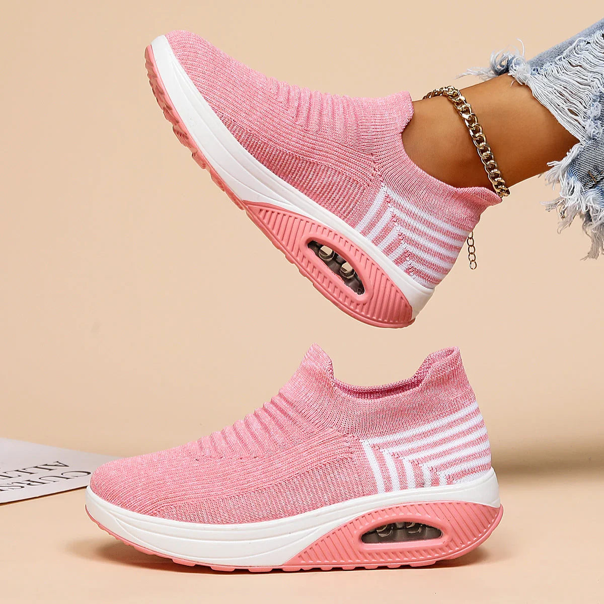 Plus Size Sports Women's Shoes Breathable Fly-knit Socks Shoes Slip-on Lazy Shoes - VAleG
