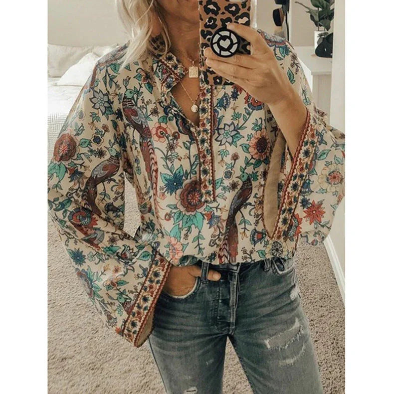 Peacock print loose shirt - VAleG